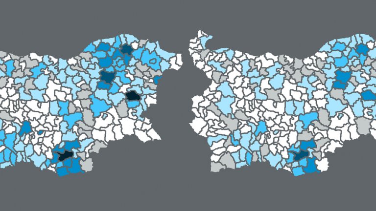 Преди и след: резултатите на ДПС на парламентарните избори през 2014 и 2017 г. по общини