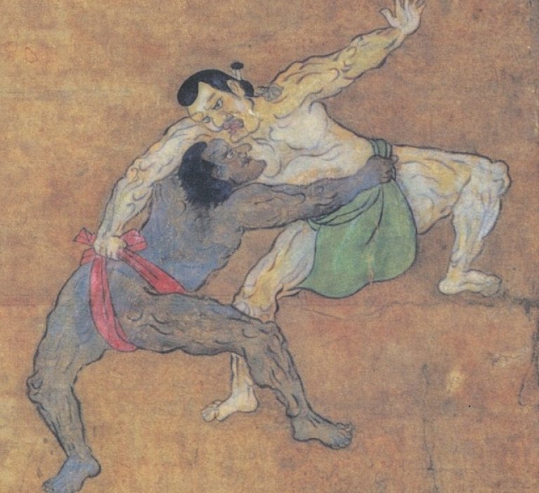 Картина на чернокож сумо борец от началото на XVII век, за която се смята, че може да показва Ясуке. 
