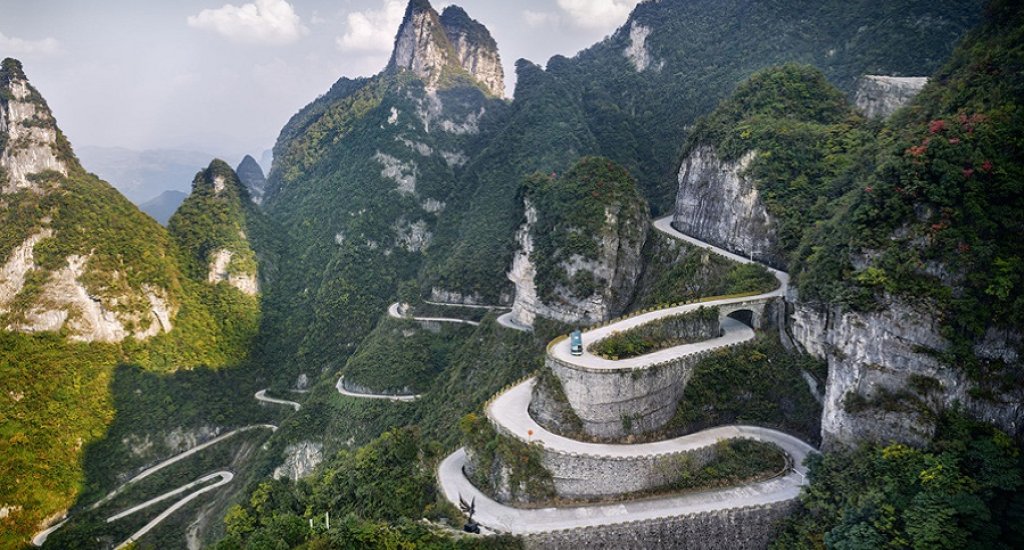Serpentine road at Tianmen Mountain National Park, Zhangjiajie, Hunan, China 2014