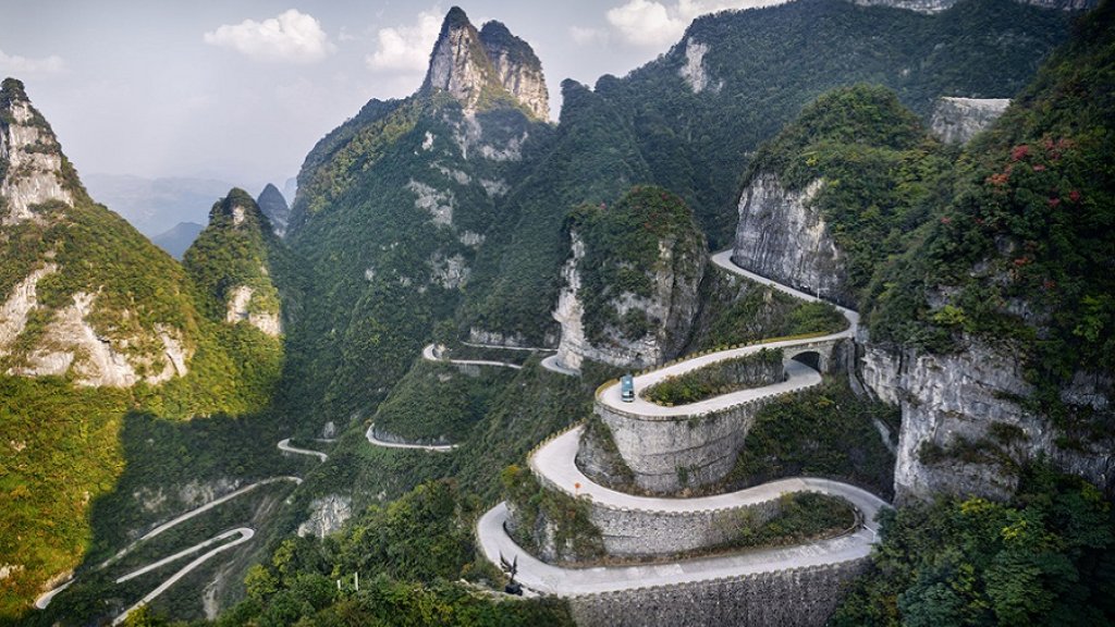 Serpentine road at Tianmen Mountain National Park, Zhangjiajie, Hunan, China 2014