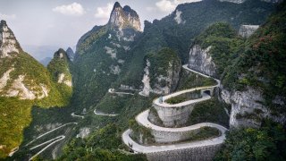 Serpentine road at Tianmen Mountain National Park, Zhangjiajie, Hunan, China 2014
