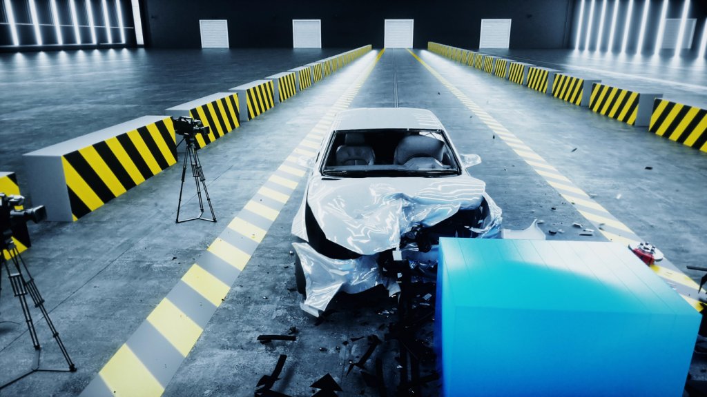 Generic 3d car crash test. Car destruction. 3d rendering.