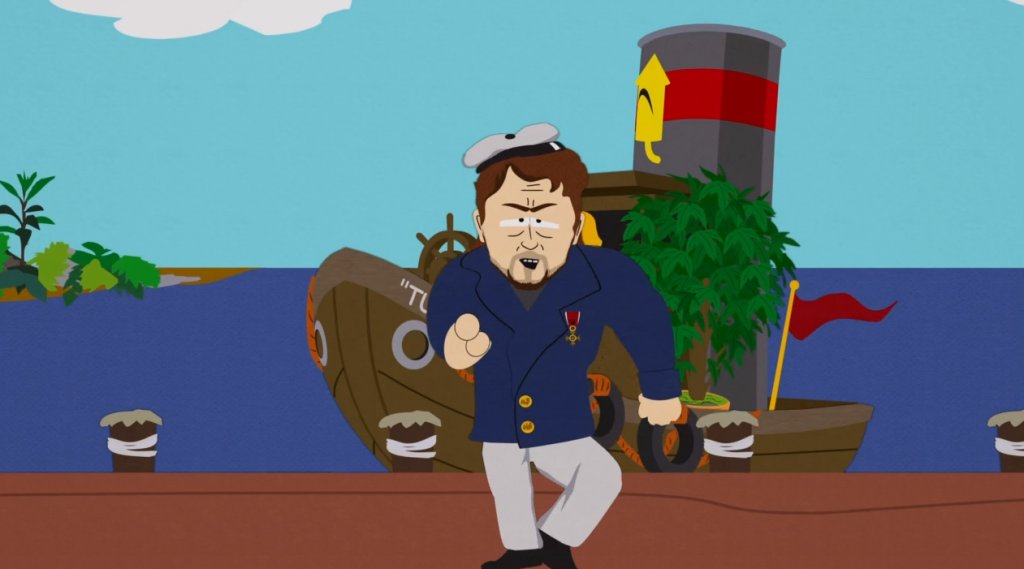 Сезон 6 - The New Terrance and Phillip Movie TrailerРъсел Кроу също не е пощаден от създателите на анимационната поредица. В тази серия на момчетата им се налага да изгледат цял епизод на риалити, създадено от Кроу, само и само за да видят и трейлъра на новия филм на канадците Терънс и Филип. Самият актьор е представен като разглезена звезда с ужасен характер и човек, който обича да налита на бой за какво ли не, включително и защото някой просто го е погледнал.