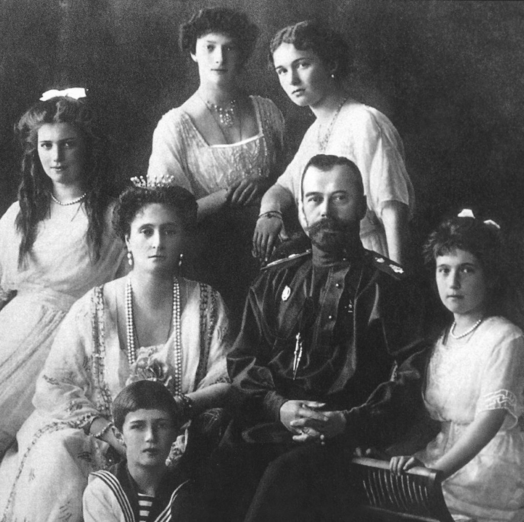 NICHOLAS II (1868-1918). /nCzar of Russia, 1894-1917. Photographed with his family in 1913. Grand Duchesses Maria, Tatiana, Olga, and Anastasia are seated left to right; Tsarevich Alexei is seated in front.
