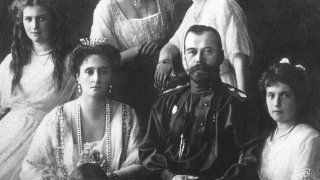 NICHOLAS II (1868-1918). /nCzar of Russia, 1894-1917. Photographed with his family in 1913. Grand Duchesses Maria, Tatiana, Olga, and Anastasia are seated left to right; Tsarevich Alexei is seated in front.