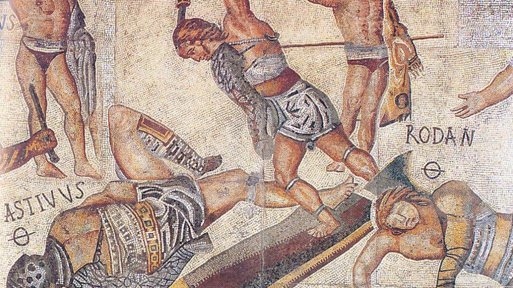 Retiarius_vs_secutor_from_Borghese_mosaic