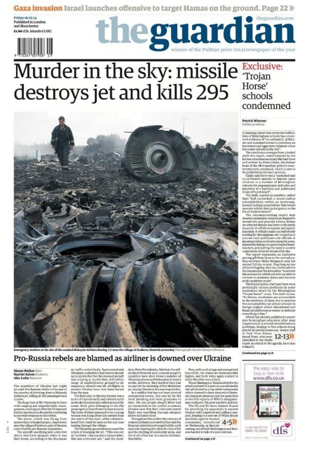 "Убийство в небето: ракета унищожава джет и убива 295"The Guardian