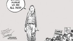 "Без хумор всички сме мъртви", пише карикатуристът Патрик Чапат след разстрела на колегите си от Charlie Hebdo. Няколко години по-късно NYT доброволно реши да се откаже от платформата за публикуване на политически карикатури. 