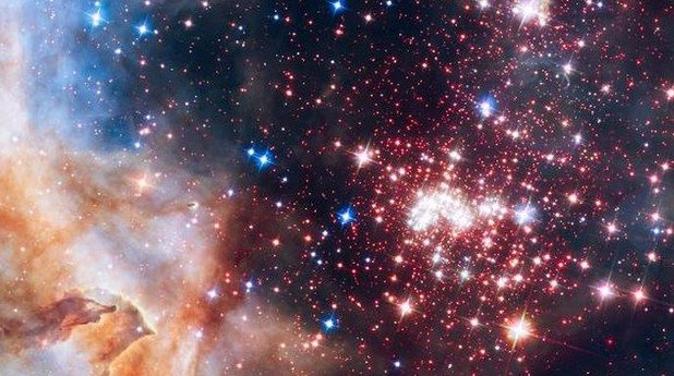 Westerlund 2 отблизо - гигантският клъстeр от 3000 звезди се намира на 20 000 светлинни години от Земята в съзвездието Карина
