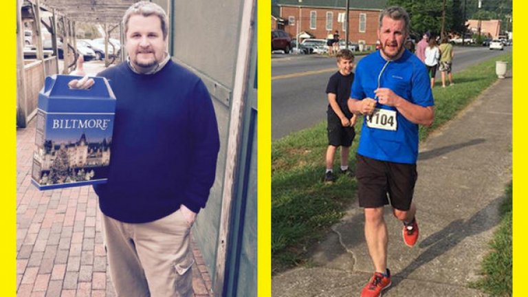 1. Матю Рейнолдс, отслабнал с 51 кг за 16 месеца
Когато Матю наближава 40-ия си юбилей, лекарят му го предупреждава, че ако продължава в същия дух, няма да доживее до 60. Рейнолдс тежи повече от 125 кг, баща е на пет деца и решава, че трябва да промени начина си на живот, ако не иска да ги загуби рано-рано. „Реших, че трябва да променя нещо.” Започва да тича всеки ден, а докато дъщеря му е на уроци по плуване, той тренира във фитнеса. Не само сваля повече от 50 кг, но наскоро успява да избяга и полумаратон. „Вече мога да правя неща, на които не съм си и мислил, че съм способен”, споделя Рейнолдс.