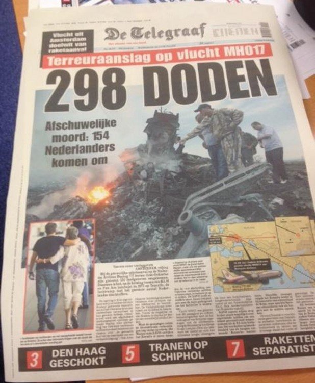 Първата страница на холандския De Telegraаf, определящи случилото се като терористичен акт