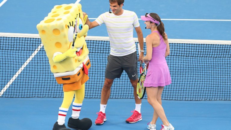 Григор и Федерер в шоу със Спондж Боб и костенурките нинджа