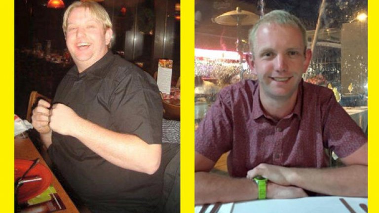 2. Крис Де`Кор, отслабнал с 47 кг за 1,5 години
Два месеца преди сватбата си, Крис се поглежда в огледалото и си казва: „На какво, по дяволите, приличам? Не искам да бъда тази разплута маса на сватбените снимки.” Де`Кор е бивш плувец, но докато учи и работи като строителен инженер, по цял ден седи зад бюро. Докато се усети, на 28 г вече тежи над 140 кг. Решава да направи драстична промяна и да намали приема си на храна до една трета. През двата месеца преди сватбата сваля 10-ина кг. След това продължава с диетата си и започва да кара колело. Година по-късно вече е по-слаб с 47 кг. Това се случва преди пет години. Вече на 35, Крис е задържал добрата си форма и прилича повече на онова момче, което тренира плуване. „Ако покажа на някого стара моя снимка, отговарят: „Не, това не може да си ти. Ти ли си? Толкова различен изглеждаш.”