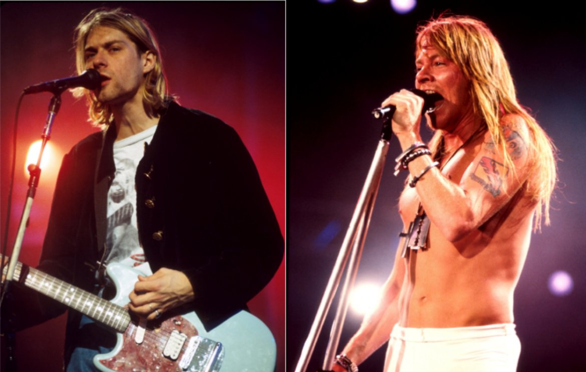 Guns N' Roses срещу Nirvana

Въпреки че в началото Аксел Роуз е голям фен на Nirvana, нещата бързо загрубяват, когато сиатълската банда започва да говори в интервютата си срещу комерсиализма в музиката, показван от банди като Guns N' Roses. Аксел, който не напразно е познат като един от най-трудните характери в музикалния бизнес, отвръща бързо, наричайки Кърт Кобейн и съпругата му наркомани и намеквайки, че детето им може да е родено с дефекти, в следствие на злоупотреба с наркотиците от страна на родителите. Скандал избухва и по време на наградите на MTV през 1992 г., когато двамата фронтмени си разменят остри реплики. Враждата между двете групи приключва със самоубийството на Кобейн, като до днес част от членовете на двете групи са в добри отношения.