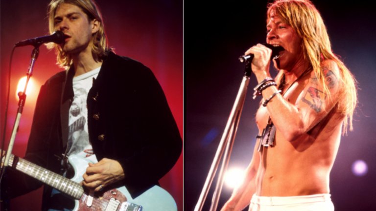 Guns N' Roses срещу Nirvana
Въпреки че в началото Аксел Роуз е голям фен на Nirvana, нещата бързо загрубяват, когато сиатълската банда започва да говори в интервютата си срещу комерсиализма в музиката, показван от банди като Guns N' Roses. Аксел, който не напразно е познат като един от най-трудните характери в музикалния бизнес, отвръща бързо, наричайки Кърт Кобейн и съпругата му наркомани и намеквайки, че детето им може да е родено с дефекти, в следствие на злоупотреба с наркотиците от страна на родителите. Скандал избухва и по време на наградите на MTV през 1992 г., когато двамата фронтмени си разменят остри реплики. Враждата между двете групи приключва със самоубийството на Кобейн, като до днес част от членовете на двете групи са в добри отношения.