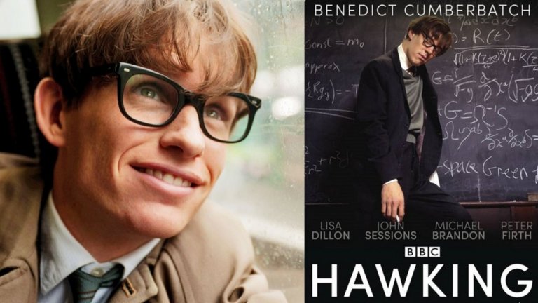 Hawking и The Theory of Everything
Тук разликите са по-големи - и във времето, и в самия тип филм. През 2004 г. BBC пуска телевизионния филм Hawking, в който главната роля на прочутия физик Стивън Хокинг се пада на все още не особено известния Бенедикт Къмбърбач. 10 години по-късно Еди Редмейн получава първия си "Оскар" отново за ролята на Хокинг.