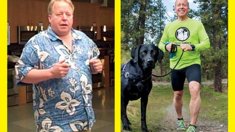 4. Ерик О`Грей, отслабнал със 72 кг за 10 месеца
Застоялият начин на живот води Ерик до тегло от 153 кг. За вечеря О`Грей най-обичал да си похапва не една, а две XL пици. Светът му обаче се преобръща в самолет. Докато стюардесата му помага да си закопчае колана, човекът до него недоволства: „Ще си изпусна връзката, защото си твърде дебел!” Думите се забиват в съзнанието му и Ерик иска да се оперира. Докторът обаче препоръчва друго – 56-годишният мъж да си вземе куче и да започне да тренира с него. Така О`Грей отива в приют и осиновява Пийти, който също е на средна възраст и е понадебелял. Двамата започват да се разхождат по 30 мин всеки ден. Килограмите започват да се топят – по 2-3 на седмица. „Не съм правил нищо екстремно, просто леко промених диетата си и тренировъчния режим.” За 10 месеца Ерик отслабва със 72 кг. След това осиновява още едно куче – Джейм. Двамата бягат между 65 и 80 км на седмица, а О`Грей вече има избягани и 15 маратона. „Чувствам се като на 25 и изглеждам по-млад отпреди. Това вече е нормално.”