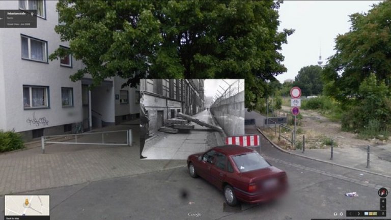 Април 1963-та: апартаменти са зазидани със циментови блокове на улиците Хейнрих и Хайнесщрасе, на ъгъла с улица Себастианщрасе