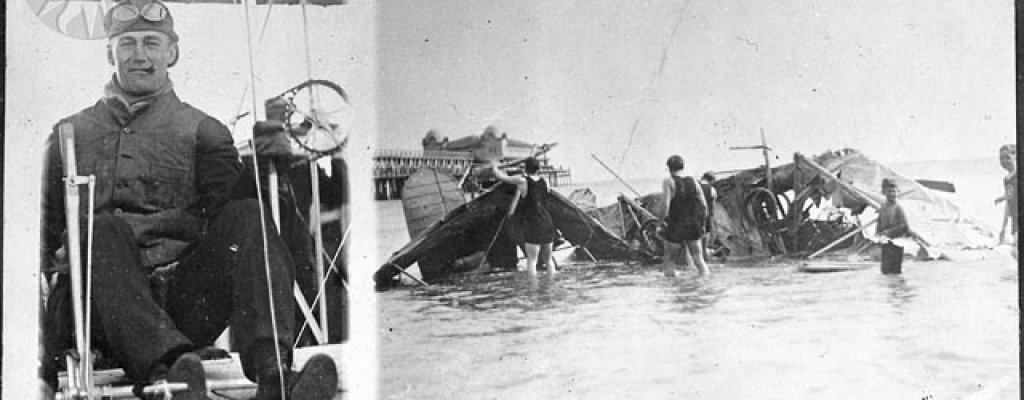 Calbraith_Rodgers_and_the_wreckage_of_the_Wright_CO_Model_EX__Vin_Fiz_