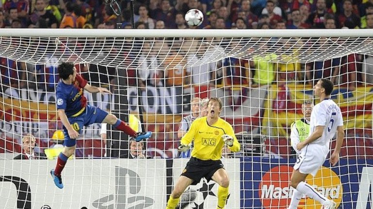 Лионел Меси е недостижим дори и във въздуха в първия финал срещу Юнайтед през 2009-а