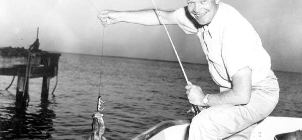 Dwight_Eisenhower_landing_a_grouper_(8056378483)