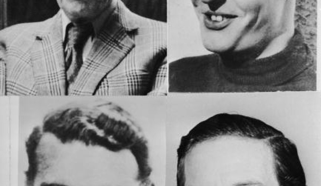 От ляво  горе: Антъни Блънт (1907 - 1983), Доналд Дюърт Маклийн (1913 - 1983), Ким Филби (1912 - 1988)  и Гай Бърджис (1911 - 1963)
