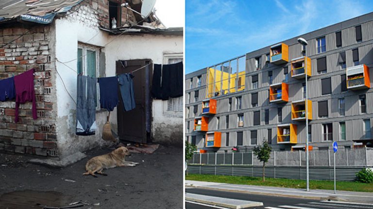 Така изглеждат у нас ромските гета (вляво), вдясно - в Словения (снимка от WhATA)