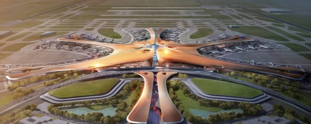 Когато бъде завършен, новият пътнически терминал на летището в Даксинг, Пекин, ще посреща първноначално 45 милиона пътници годишно