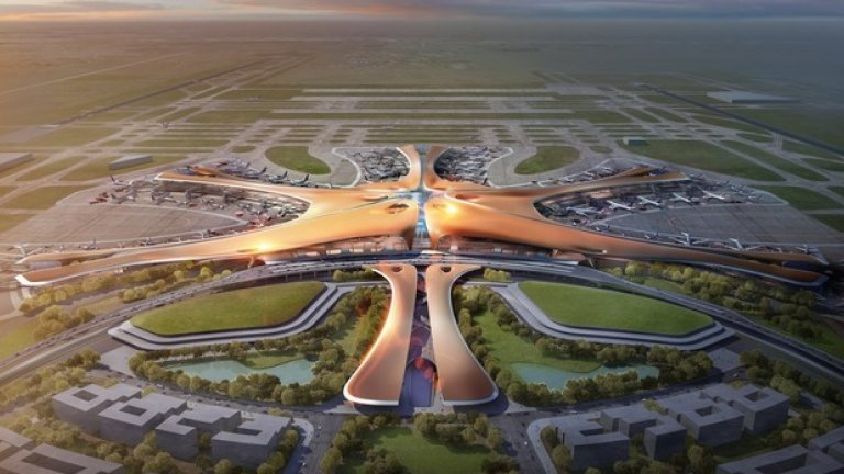 Когато бъде завършен, новият пътнически терминал на летището в Даксинг, Пекин, ще посреща първноначално 45 милиона пътници годишно
