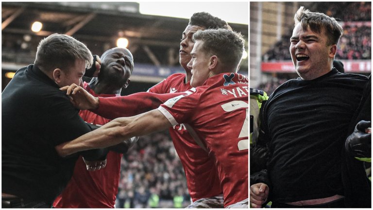 Лудост в Англия - фен нахлу на терена и започна да налага играчите (видео)