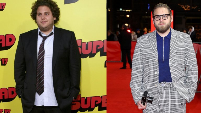 Джона Хил 
Всяка промяна във външния вид на Джона Хил е предпоследна и затова няма как да не намери място в този списък. Актьорът помним с буйна естествено къдрава коса и доста излишни килограми като на снимката вляво. Пълната му фигура му върши чудесна работа в редица роли, но Джона очевидно има амбициите да бъде в по-добра форма, затова често изумява всички с драстично отслабване, каквото постигна и напоследък. 
Според очевидци Хил е свалил поне 20 килограма, а самият той споделя, че за да извършва трансформациите си, разчита на личен треньор, с когото силно набляга на бойните изкуства. Освен това Джона не консумира почти никакви въглехидрати, бяла захар и бяло брашно, като за храната си разчита на персонален готвач.