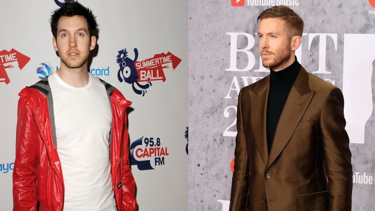 Калвин Харис 
В началото на кариерата си Калвин Харис се изявява предимно като певец,, но за съжаление успехът така и не го спохожда в световен мащаб. През 2017 г. името му се прочува не толкова с музиката му, колкото с кратка негова афера с Тейлър Суифт. Харис обаче не спира да работи като диджей, а постепенно навлиза и в продуцентската дейност и упоритостта му започва да му се отплаща. 
С успехите идва и времето за смяна на външния вид, която при Калвин е доста чувствителна. Сега той е елегантен мъж със забележителен стил и вкус, но както се вижда от лявата снимка – невинаги е бил такъв. Харис е прекрасен пример как правилната прическа, леко наболата брада и един добре скроен костюм вършат чудеса за облика на всеки мъж.