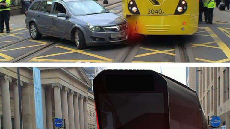 А ето какво се случва, ако "обикновен" трамвай блъсне кола - щетите ще са по-малко