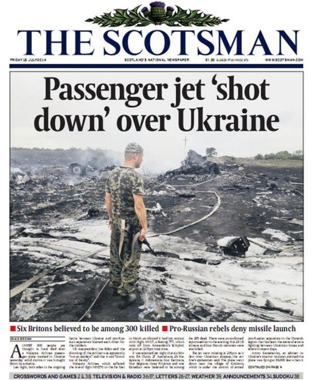 "Пътнически самолет свален над Украйна" The Scotsman