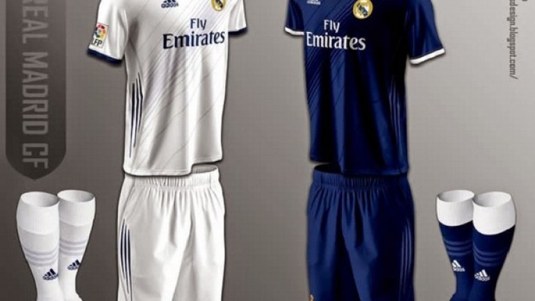 1 Реал (Мадрид) Новите екипи на „кралете“ явно ще бъдат само в два цвята – бяло и синьо. Черното е заменено със синьо, а интересното розово от този сезон отсъства.