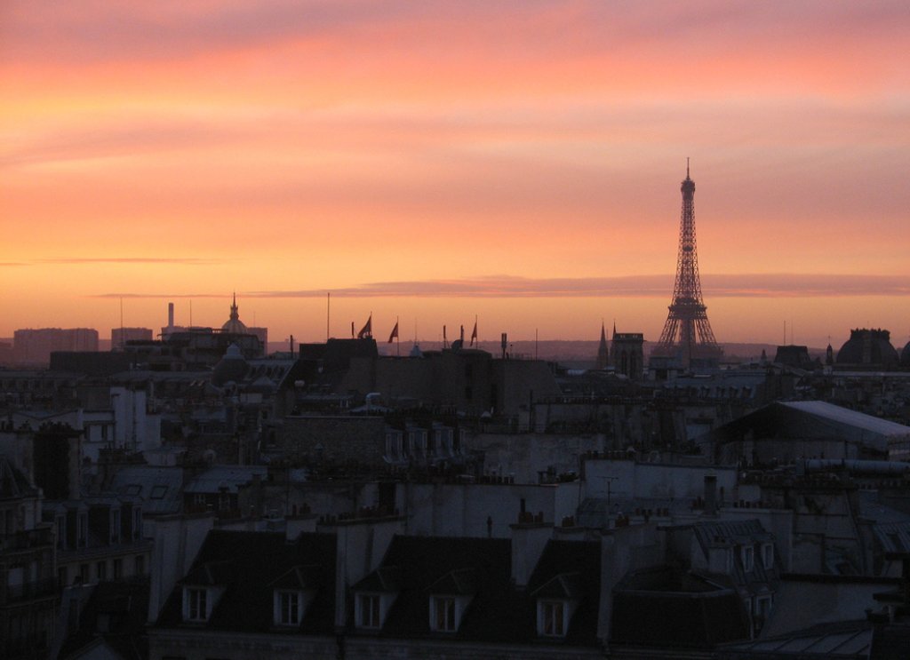 The sunset over the rooftops of Paris