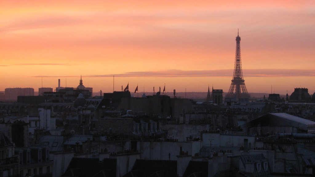 The sunset over the rooftops of Paris