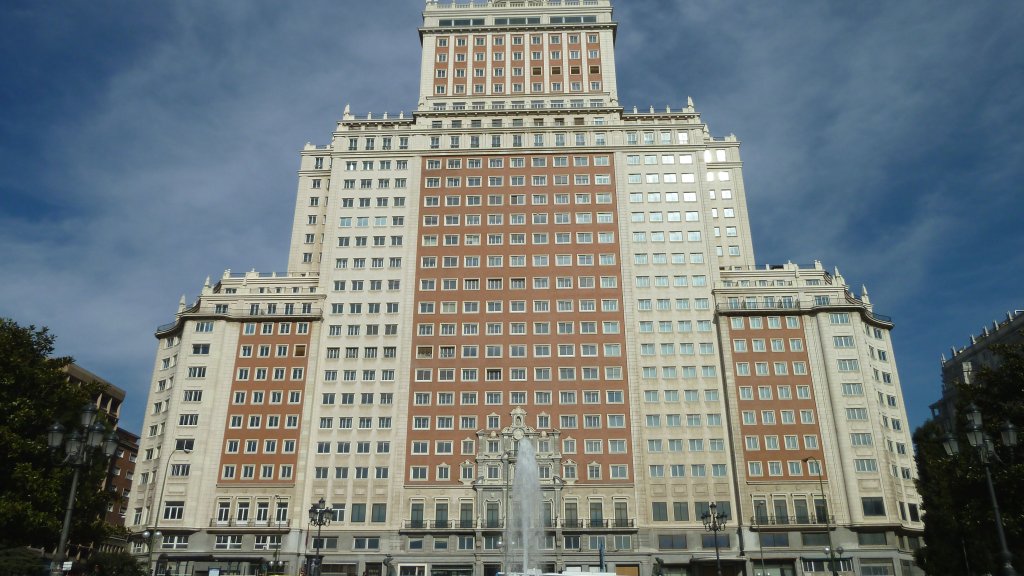 South-west facade of 'Edificio España' in Madrid (Spain). Built in 1953.