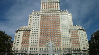 South-west facade of 'Edificio España' in Madrid (Spain). Built in 1953.