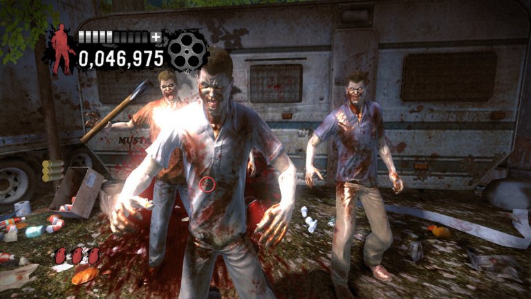 The House of the Dead: Overkill (Wii, PS3, Android, iOS)
Ако се чудите как би изглеждала видеоигра по някой от култовите филми на Куентин Тарантино или Робърт Родригес, The House of the Dead: Overkill ви дава доста добра представа. Тя прилича на интерактивна екранизация на алтернативен хорър филм, в която всичко е прекалено и гротескно. Чудовищата са ужасяващи, героите са пълни клишета, но реализирани по готин и забавен начин, а атмосферата е допълнена от всякакви ексцентрични моменти.
Като геймплей, играта е rail shooter - с други думи, движението на героя ви става автоматично, а от вас се иска да управлявате само неговата ръка и оръжието в нея. Враговете се появяват на определени места и в определени моменти, а вие разполагате с ограничено време, за да натиснете спусъка. Играта ще ви отведе в тайни лаборатории, зловещи блата и магистрални барове, пълни с колоритни персонажи и опасни противници. Гледайки The House of the Dead: Overkill, човек не може да се учуди, че играта дебютира именно на конзолата Nintendo Wii, чийто моушън контролер е идеален за такъв геймплей. Днес може да я играете на още няколко платформи и най-добре ще е да го направите, защото тя не е за изпускане.