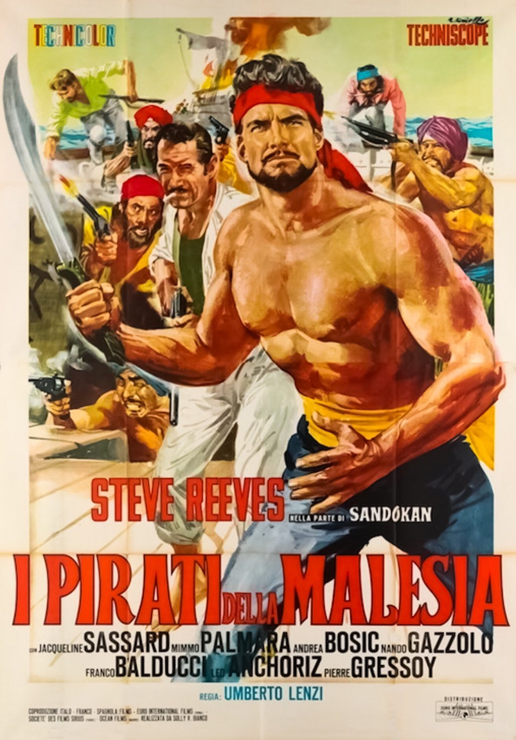 Стив Рийвс като Сандокан в "Пиратите на Малайзия"